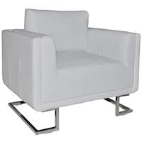 Fauteuil met verchroomde poten kubus kunstleer wit - thumbnail