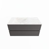MONDIAZ VICA-DLUX 100cm badmeubel onderkast Dark grey 2 lades. Inbouw wastafel CLOUD links zonder kraangat, kleur Ostra. - thumbnail