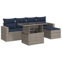 6-delige Loungeset met kussens poly rattan acacia grijs - thumbnail