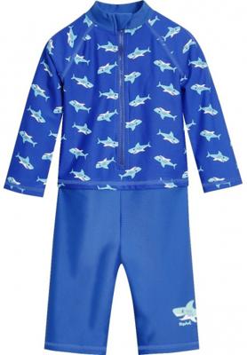 Playshoes zwempak lange mouw Haai Blauw-74-80