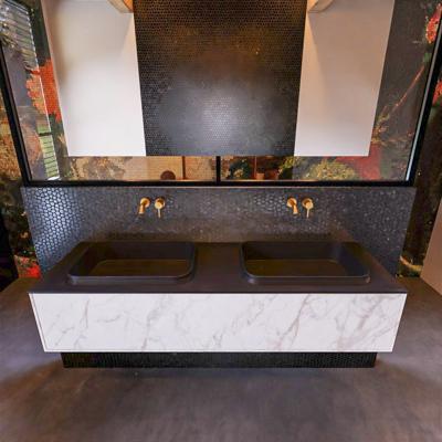 Badkamermeubelset Mondiaz Erin 150 cm met 1 Lade met RIDGE Wastafel Dubbel Urban Zonder Kraangaten Greeploos Mat Carrara Badkamermeubelset Mondiaz Erin 150 cm met 1 Lade met RIDGE Wastafel Dubbel Urban Zonder Kraangaten Greeploos Mat Carrara