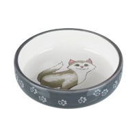 TRIXIE VOERBAK / WATERBAK PLAT KAT / POTEN KERAMIEK GRIJS / WIT 15 CM 300 ML 4 ST - thumbnail