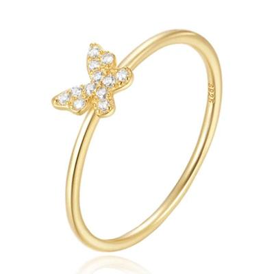 Elenza Thin .925 Zilveren Ring met Vlindermotief en Gouden Plating - 1mm-16mm