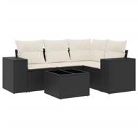 5-delige Loungeset met kussens poly rattan zwart - thumbnail