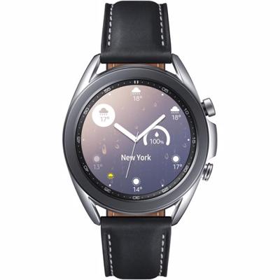 Samsung Galaxy Watch 3 Smartwatch Bluetooth, behuizing 41 mm staal, lederen band, valherkenning, sportbewaking, accu 247 mAh, IP68, zilver (Mystic Silver) [Italiaanse versie]