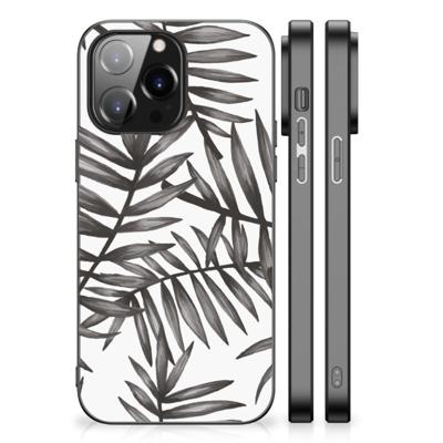 iPhone 14 Pro Max Bloemen Hoesje Leaves Grey iPhone 14 Pro Max Bloemen Hoesje Leaves Grey