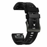 By Qubix - leer + siliconen bandje - Zwart - Compatible met Garmin Instinct 3 / Instinct E - 45mm - Compatible Garmin bandje - Bandbreedte: 22mm - thumbnail