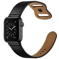 By Qubix - Leren bandje dubbele lus - Zwart - Compatible met Apple Watch 38mm / 40mm / 41mm / 42mm - Compatible Apple watch bandjes - thumbnail