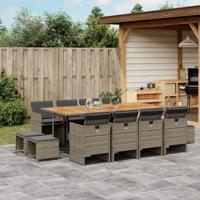 13-delige Tuinset met kussens poly rattan grijs - thumbnail
