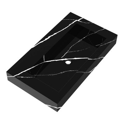 Brauer Coral Wastafel - 80 cm - met 1 Spoelbak en 0 Kraangaten - Marmerlook Nero Marquina