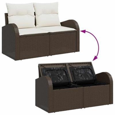 Tuinbankenset met kussen 8 pcs Bruin en wit poly rattan
