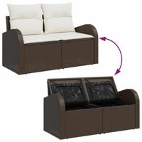Tuinbankenset met kussen 8 pcs Bruin en wit poly rattan - thumbnail