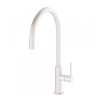 Keukenmengkraan Tres Study Exclusive 1-Hendel Uitloop Gebogen 26 cm Rond Mat Wit - thumbnail