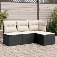4-delige Loungeset met kussens poly rattan zwart - thumbnail