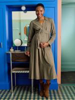 Lange blouse-jurk jacquard borstvoeding en borstvoeding kaki - thumbnail