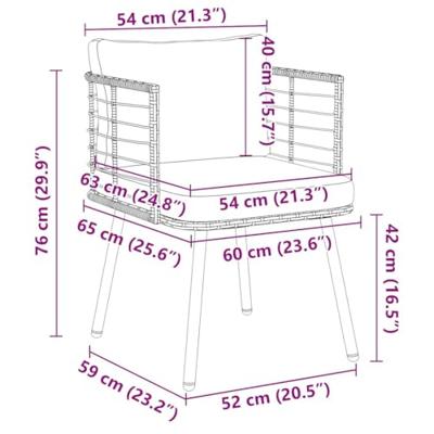 Tuinstoel met kussens poly rattan zwart