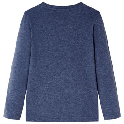 Kindershirt met lange mouwen wolvenprint 92 gemleerd donkerblauw - thumbnail