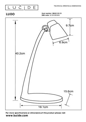 Lucide LUDO - Bureaulamp - LED - 1x4,5W 3000K - Wit Lucide LUDO - Bureaulamp - LED - 1x4,5W 3000K - Wit