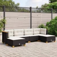 6-delige Loungeset met kussens poly rattan zwart - thumbnail