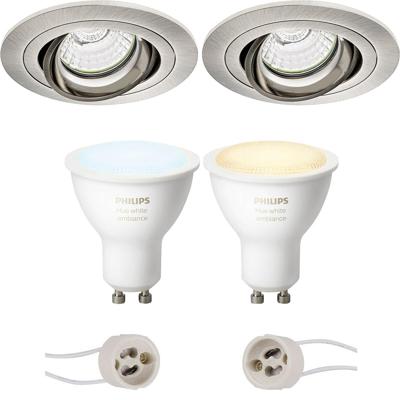 LED Inbouwspot Mat Nikkel Ø92mm - Philips Hue White Ambiance