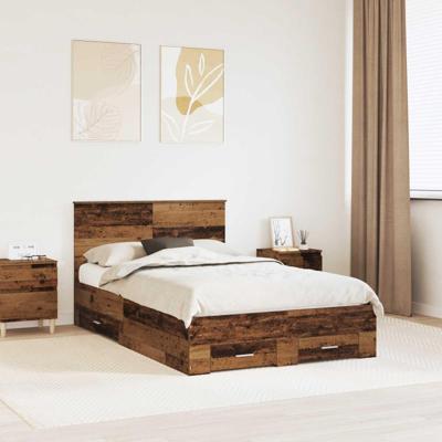Bedframe met hoofdeinde Oudhout 120 x 200 cm Bewerkt hout