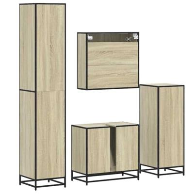 4-delige Badkamermeubelset bewerkt hout sonoma eikenkleurig