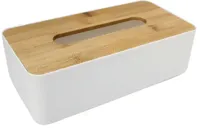 Tissuehouder wit met bamboe deksel 26x13x8cm - thumbnail