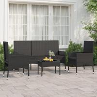 4-delige Loungeset met kussens poly rattan zwart - thumbnail