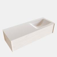 Badkamermeubel BWS Madrid Wit 120x45x30 cm Mat Witte Solid Surface Wastafel Rechts (0 kraangaten) - thumbnail