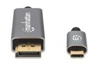 Manhattan DisplayPort / USB-C Aansluitkabel DisplayPort-stekker, USB-C stekker 3.00 m Grijs, Zwart 354851 Afgeschermd (drievoudig), Vergulde steekcontacten - thumbnail