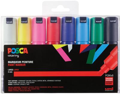 Paintmarker Uni POSCA PC8K breed schuin assorti set à 8 stuks