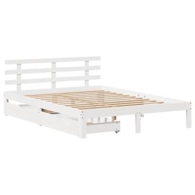 Bedframe met lades massief grenenhout wit 140x190 cm