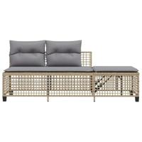 3-delige Loungeset met kussens poly rattan gemengd beige - thumbnail