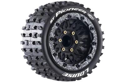 Louise MT-Pioneer 1/10 monster truck MFT banden set soft - zwarte velg - 12,14,17mm hex Louise MT-Pioneer 1/10 monster truck MFT banden set soft - zwarte velg - 12,14,17mm hex