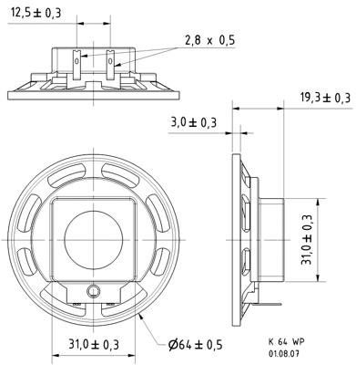 Visaton K 64 WP - 8 Ohm 2.5 inch 6.4 cm Mini-luidspreker 2 W 8 Ω Zwart Kunststof membraan