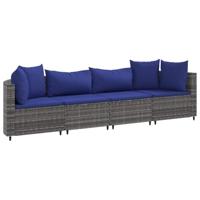 4-delige Loungeset met kussens poly rattan grijs - thumbnail