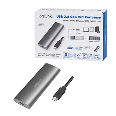LogiLink UA0389 M.2 SSD-behuizing USB-C 3.2 Gen 2 10 GBit/s M.2 PCIe NVMe, M.2 SATA 2230, 2242, 2260, 2280 UA0389