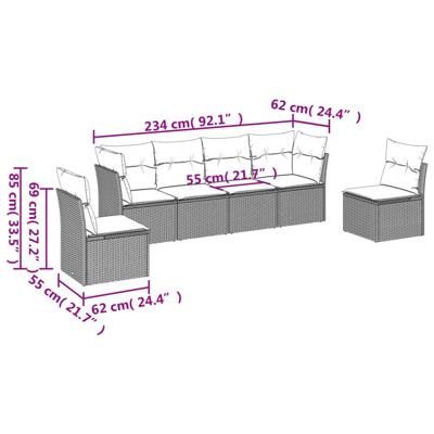 6-delige Loungeset met kussens poly rattan bruin - thumbnail