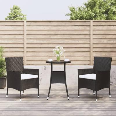 3-delige Bistroset met kussens poly rattan zwart - thumbnail