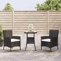 3-delige Bistroset met kussens poly rattan zwart - thumbnail