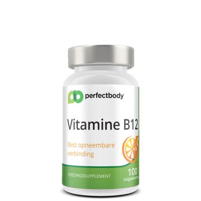 Vitamine B12 zuigtabletten - 1000 mcg methylcobalamine - Voor energie, zenuwstelsel & rode bloedcellen - 100 tabletten PerfectBody