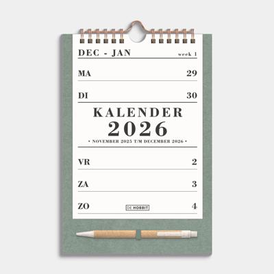 A5 Spiraalkalender 2026 Groen met Pen A5 Spiraalkalender 2026 Groen met Pen