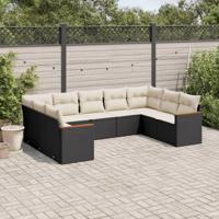 9-delige Loungeset met kussens poly rattan zwart - thumbnail