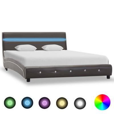 vidaXL Bedframe met LED kunstleer grijs 160x200 cm
