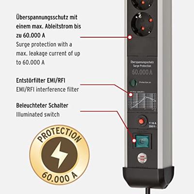 Brennenstuhl Premium-Protect-Line stekkerdoos 8-voudig met overspanningsbeveiliging - thumbnail