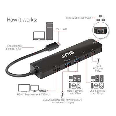 Club 3D usb gen1 type-c 6-in-1 hub dockingstation (zwart)