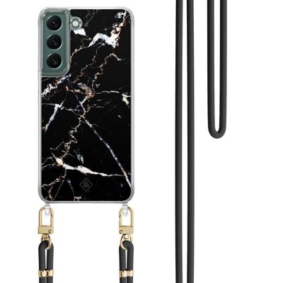 Samsung Galaxy S22 Plus hoesje met zwart koord - Marmer zwart Samsung Galaxy S22 Plus hoesje met zwart koord - Marmer zwart