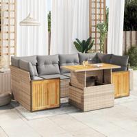7-delige Loungeset met kussens poly rattan beige - thumbnail