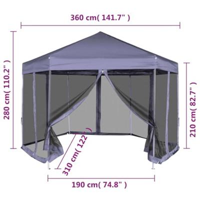 VidaXL Partytent met zijwanden pop-up zeshoekig 3,6x3,1 m donkerblauw - thumbnail