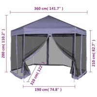 VidaXL Partytent met zijwanden pop-up zeshoekig 3,6x3,1 m donkerblauw - thumbnail